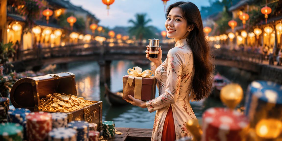 Người dùng tại phố cổ Hội An ngồi quán cà phê xem kèo thể thao trực tuyến trên smartphone